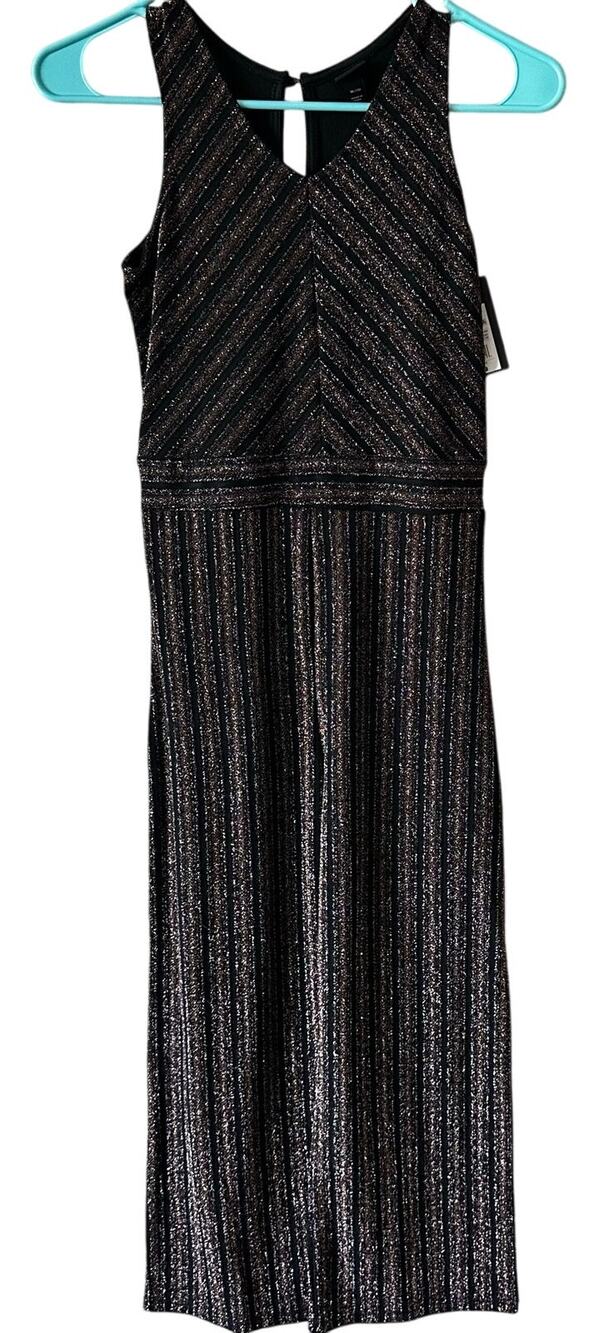 NEW Art Class Black Striped Romper Jumpsuit with wide legs Girl's M 7/8